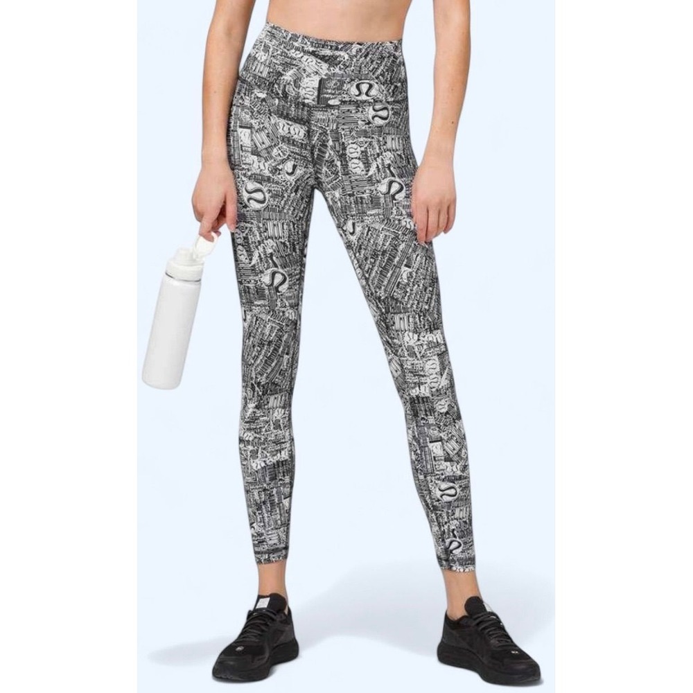 RARE PATTERN Lululemon Wunder Train 25" Size 4 Tear It Up Alpine White Black